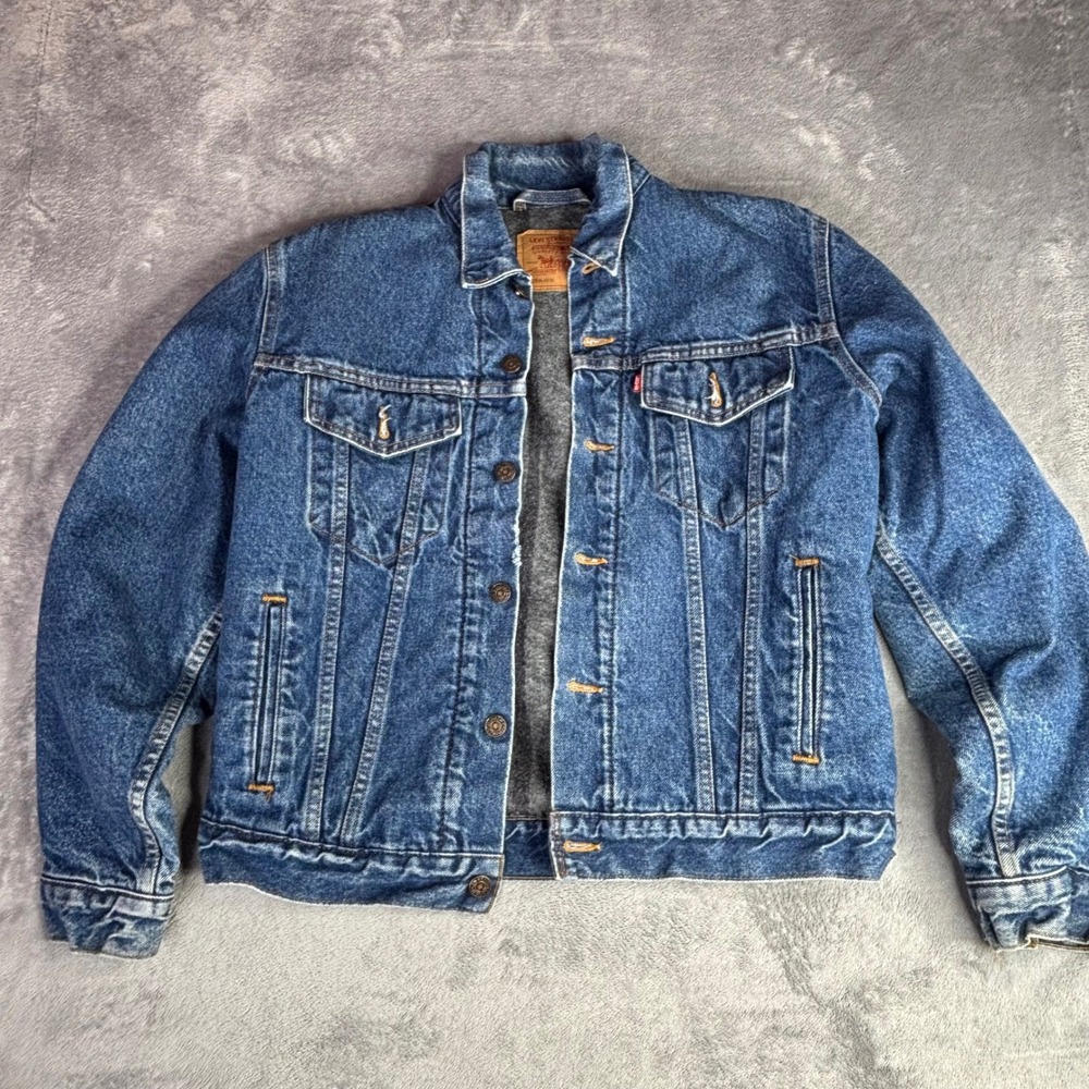 Levi's Trucker Jacket Men Med 38 Blue Vintage Blanket flannel Lined Made in USA